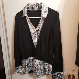 Milan Black Faux Layered Sweater Top L T13